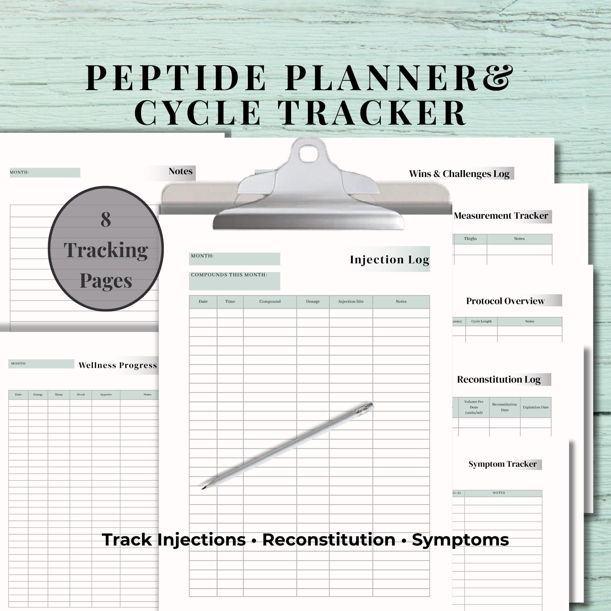Peptide Injection Log Peptide Planner & Cycle Tracker Printable | Measurements, Symptoms ...