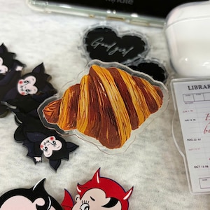 Croissant Phone Grip Holder Paris Illustration, Acrylic MagSafe Phone Kindle, Perfect Gift for Readers, Book Lover Gift Idea