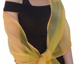 Sheer Gold Organza Evening Wrap Shawl choose Crystal Sparkle or Plain Stole Scarf Fantasy Ethereal Prom Wedding Bride