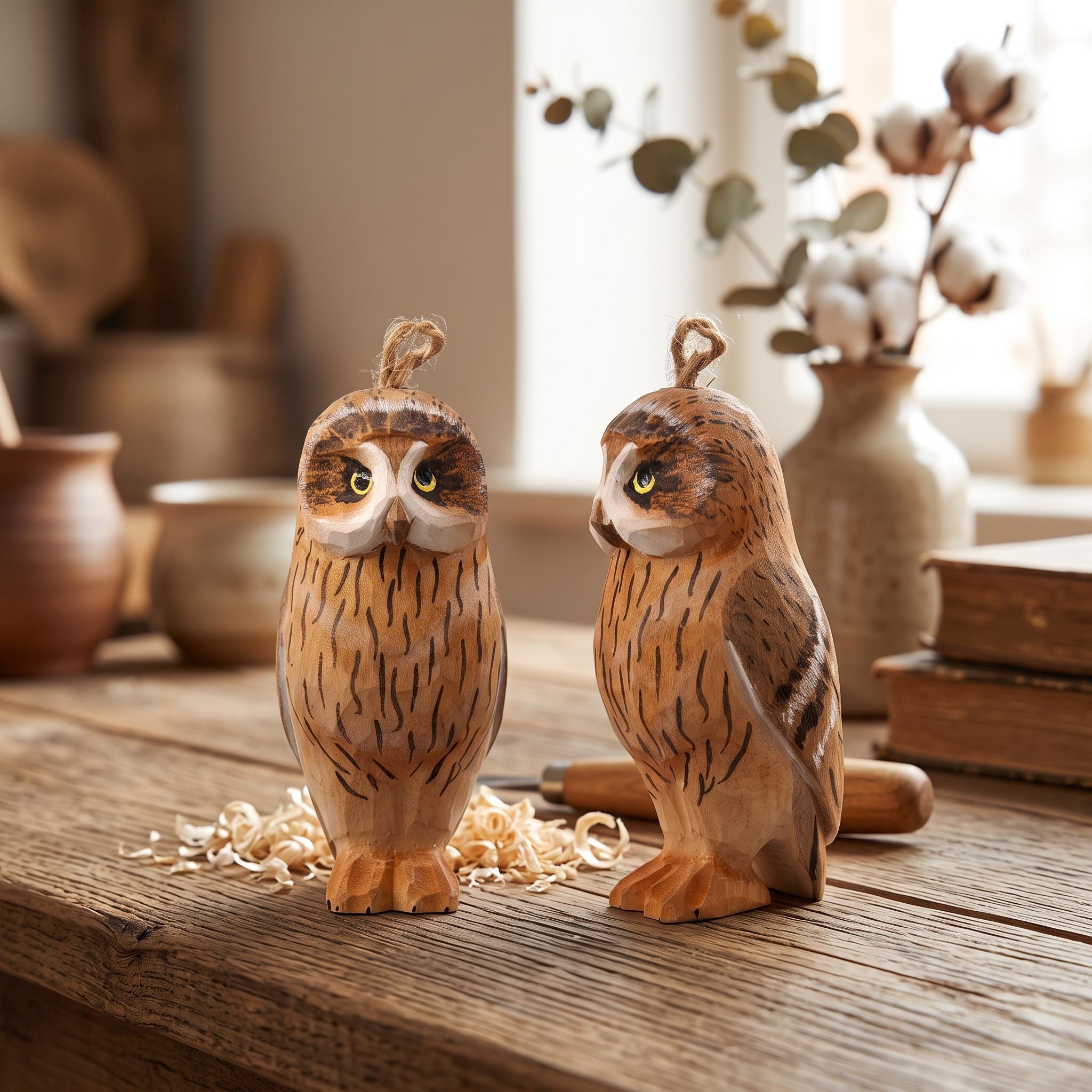 Hand Carved Owl Figurine Cute Animal Statue Rustic Home Decor Unique Gift for Bird Lover Handmade De