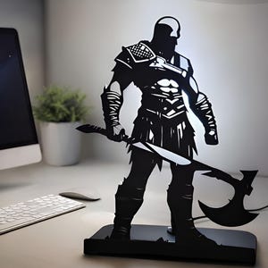 God of War Kratos Metal Silhouette Lamp - 2mm Folded Steel - USB LED with Dimmer