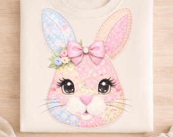 Patchwork Bunny PNG Design, Cute Bunny PNG, Floral Easter Bunny Shirt PNG, Pastel Rabbit, Instant Download