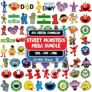 Street Monsters-personages gelaagde SVG, Elmo SVG-bundel, Street Monsters-gezichten, SVG-clipart Elmo en vriend, verjaardag clipart digitale bestanden