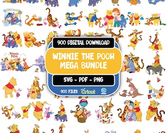 Classic Winnie The Pooh PNG SVG Clipart Bundle, Printable, Boy Birthday Instant Digital Download, Vintage Pooh Baby Shower