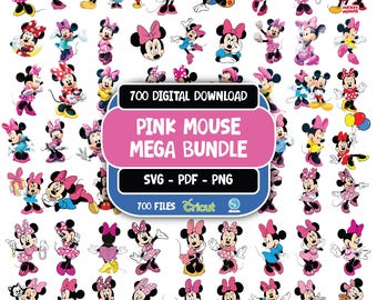 Pink Mouse Svg Png Bundle, Bow Dots Pink, Mouse Polkadots Svg, Birthday Svg, Mouse Birthday Svg, Retro Mouse Svg, Classic Mouse, Dot Bow Svg