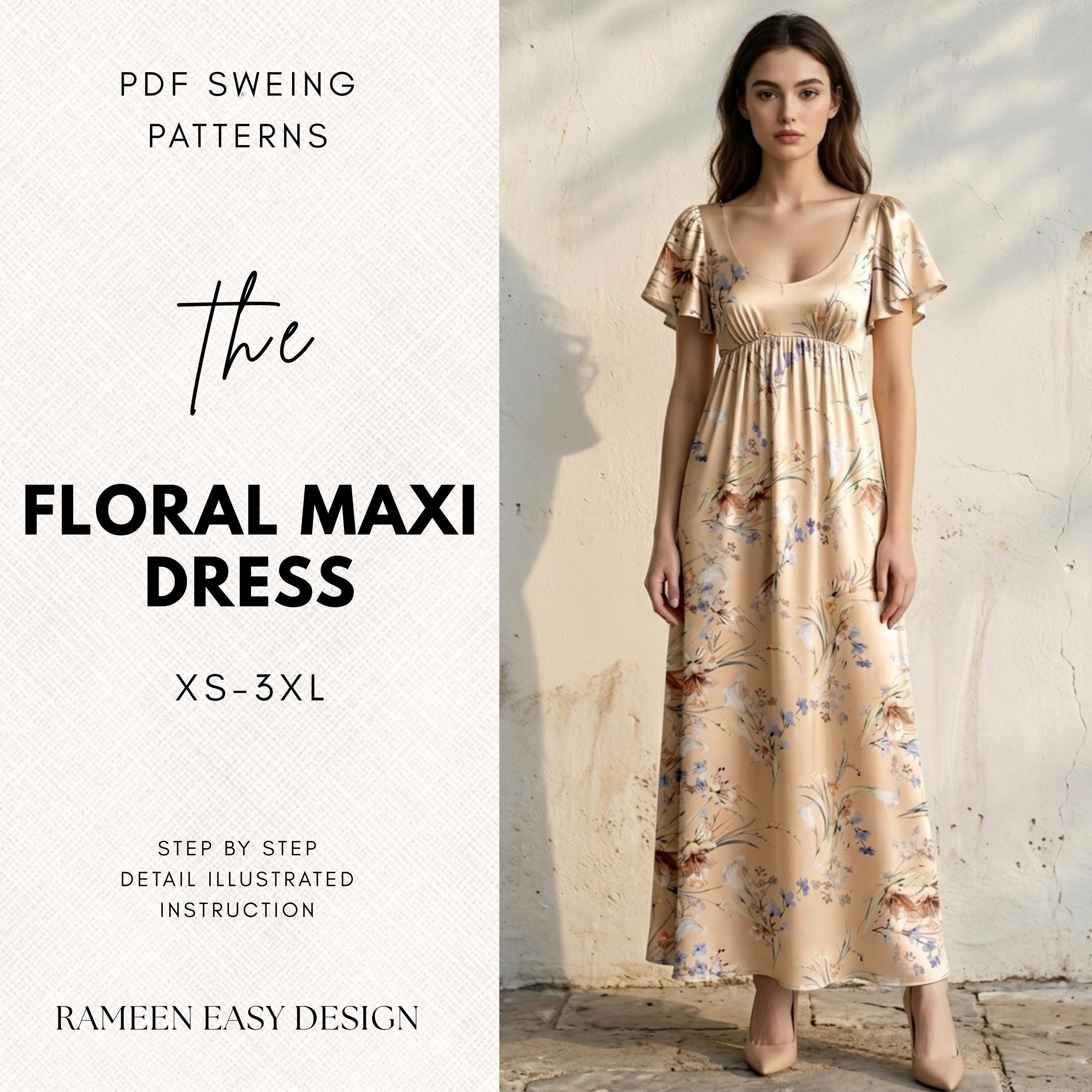 knee length dresses for ladies Blue Floral Print Chiffon Layered Prom Dress with Bow Tie Straps –  FancyVestido main image 0