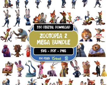 Zootopia 2 Clipart Bundle PNG, Layered SVG, Digital Paper & Alphabet PNG, Cartoon Animals Transparent Background, Zootopia 2 Layered Svg