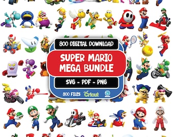 Super Mario SVG Bundle for Cricut and Sublimation, Mario Cut Files, Mario Clipart, Super Mario Font, Mario PNG, Mario Family Svg,Layered Svg