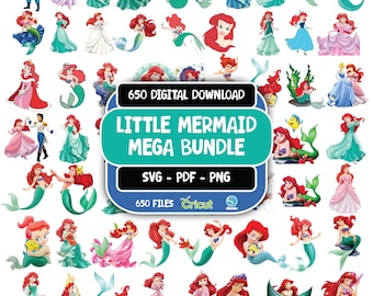 Little Mermaid SVG, Ariel PNG Clipart Bundle, Little Mermaid Png, Princess PNG, Little Mermaid birthday, Little Mermaid Sublimation