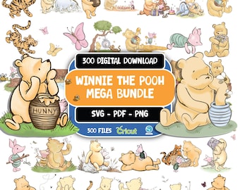 Classic Winnie The Pooh PNG SVG Clipart Bundle, Printable, Boy Birthday Instant Digital Download, Vintage Pooh Baby Shower