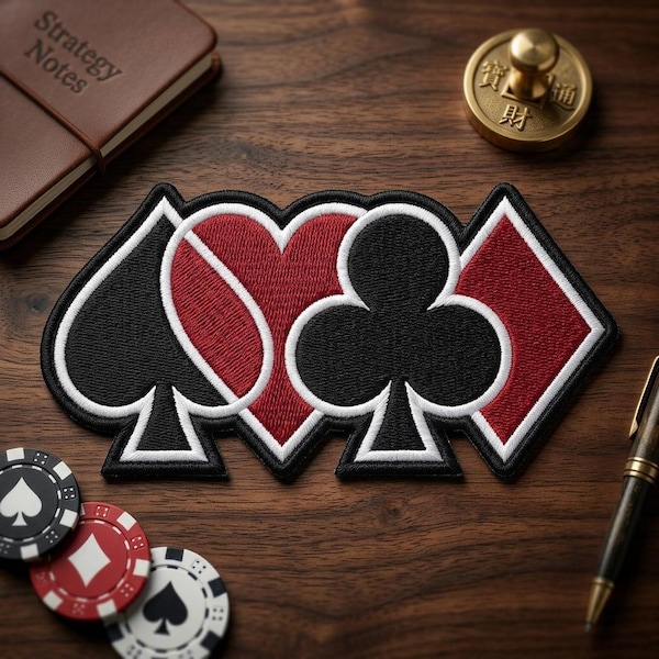 Playing Cards Suits Patch Iron On Poker Badge Heart Spade Club Diamond Embroidered Applique
