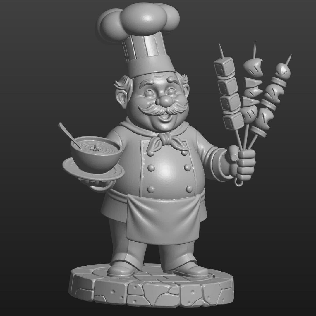 Cartoon Chef 3D Model STL - Happy Cook With Shish Kebab Figure - Etsy