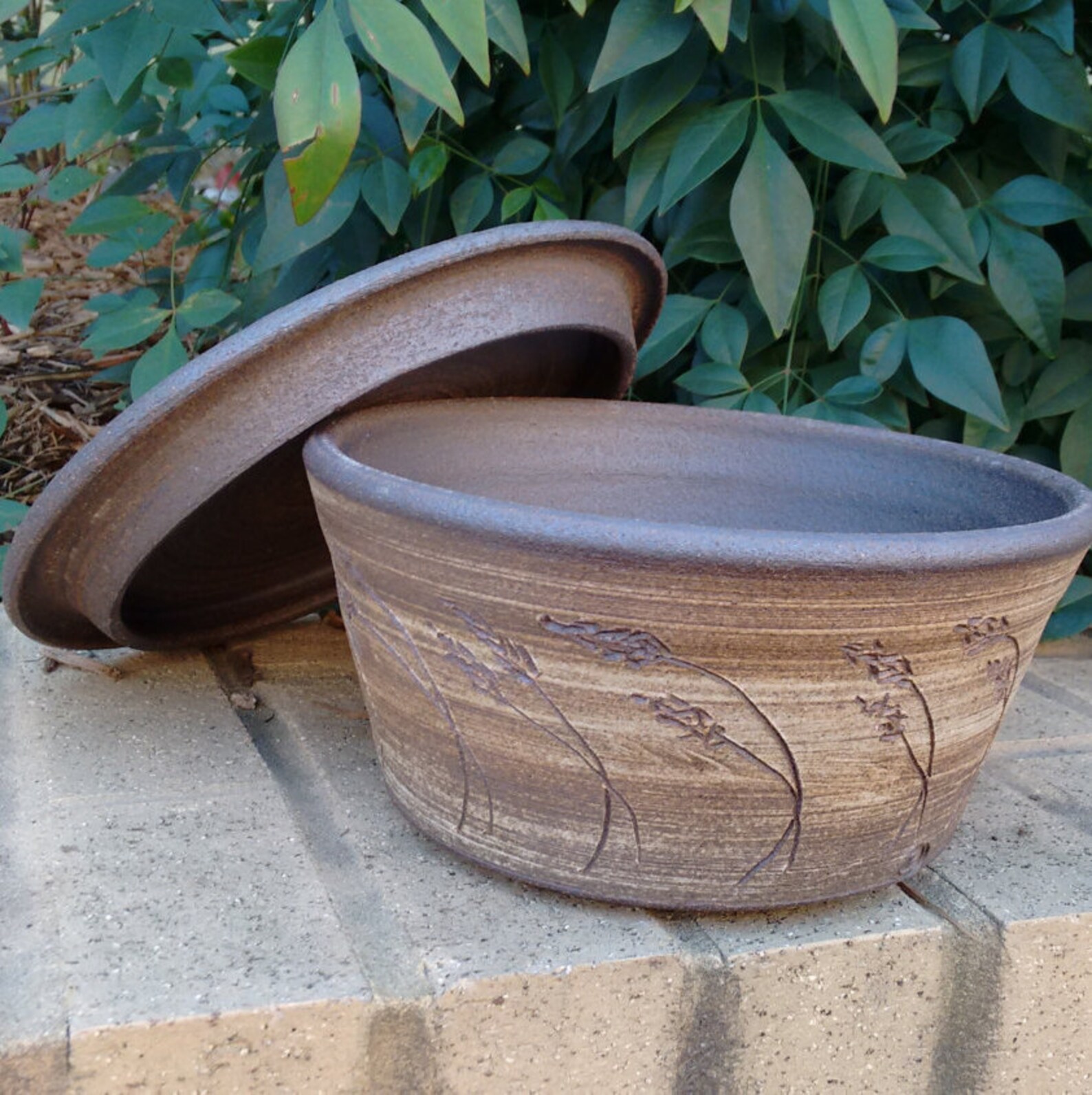 Stoneware Bread Baker with Lid unglazed rustic wheel Etsy