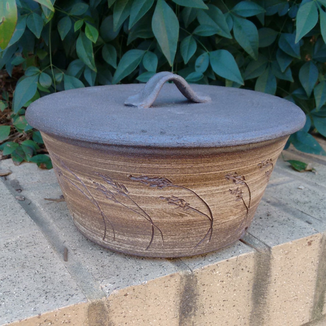 Stoneware Bread Baker with Lid unglazed rustic wheel Etsy