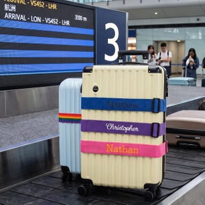 Custom Name Stitched Luggage Straps and Tags, Bespoke Embroidered Travel Essentials for Holiday & Work Travel