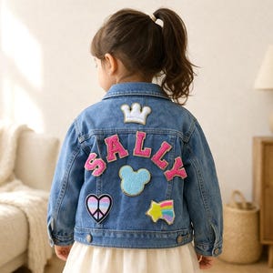 Personalized Chenille Letter Patch Denim Jacket, Handmade Custom Name Kids Jean Jacket with Patches