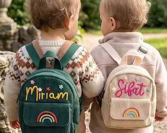 Personalized Corduroy Mini Backpack: Embroidered Name, Kids Travel Bag