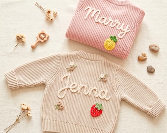 Cardigan personalizzato per neonata con nome, maglione lavorato a maglia ricamato a mano, cardigan personalizzato per neonata, morbido regalo per bambina