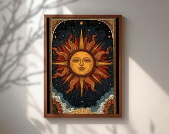 The Sun Tarot Card Poster, Vintage Celestial Wall Art, Mystic Sun Print, Witchy Room Decor, Esoteric Astrological Art