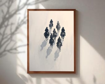 Minimalist Cowboy Poster, Western Wall Art, Watercolor Horse Print, Modern Rustic Silhouette Art, Wild West Gallery Wall