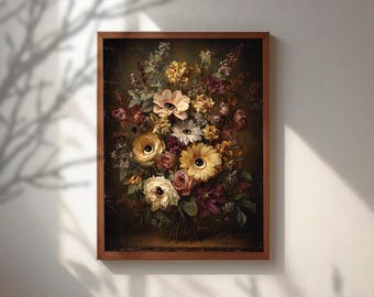 Pintura al óleo surrealista de ojos de flores, arte mural de estilo Dark Academia, decoración gótica para el hogar, retrato floral vintage, lámina de arte macabro, estética Weirdcore.