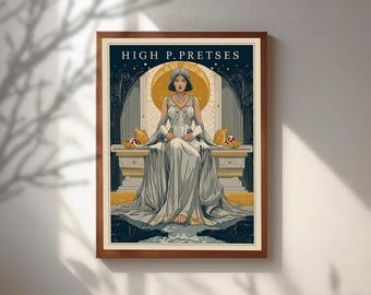 Cuadro de la Suma Sacerdotisa del Tarot, Póster de la Diosa Espiritual, Lámina de Mitología Art Nouveau, Decoración Mística de lo Divino Femenino, Arte Ocultista