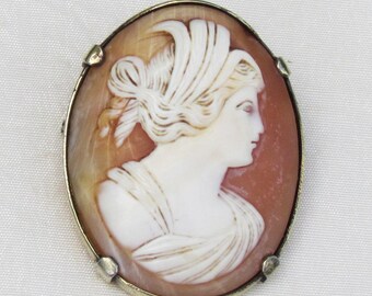 Antique cameo brooch, early 1900's carved shell cameo