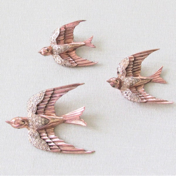 Sterling Coro Craft 3 piece set of swallows designed in 1944 by Adolph Katz