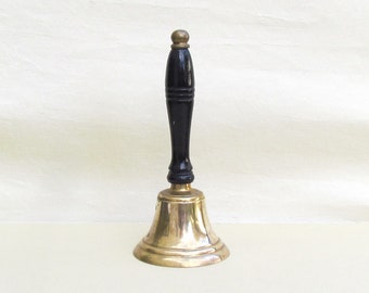 Vintage brass school bell with wooden handle