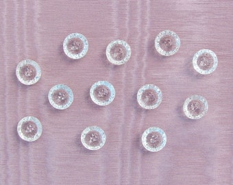 Set of 12 vintage clear faceted glass buttons, c.1950's sew through dress buttons