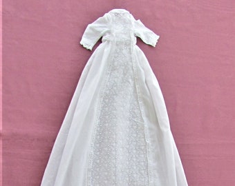 Antique dress for Victorian baby doll, with eyelet embellishment, extra long doll dress