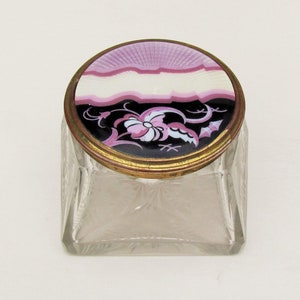 Vintage Art Deco guilloche enamel and etched crystal powder jar, c.1930 high quality powder box