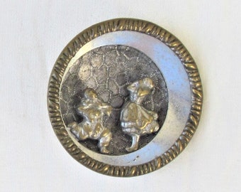 Antique Pierrot and Pierrette button, Victorian "True Love" button