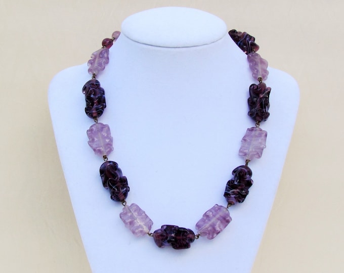 Vintage Amethyst Glass Bead Necklace With Adjustable Length Etsy