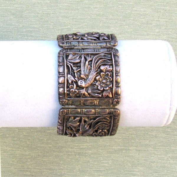 bracelet chinois vintage avec oiseaux et fleurs