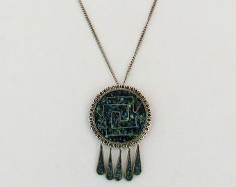 Vintage inlaid turquoise pin/pendant made in Mexico