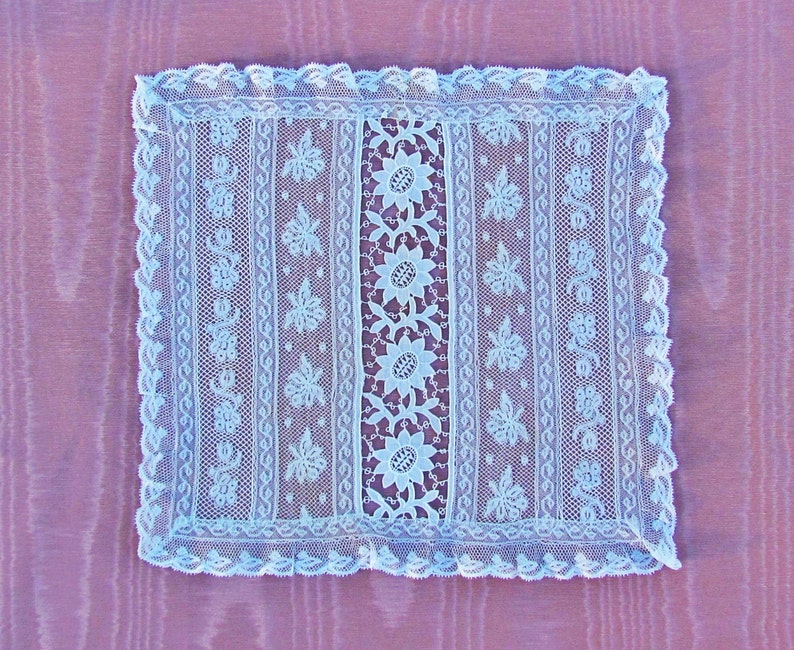 Antique Normandy lace doily delicate square lace doily Etsy