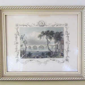 Framed 1830 engraving: &quot;Kew Bridge&quot;, antique print in modern frame