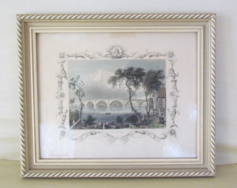 Framed 1830 engraving: "Kew Bridge", antique print in modern frame