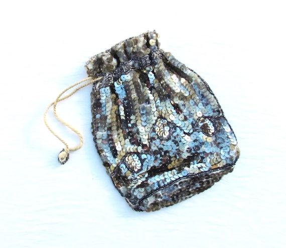 1930's evening bag, drawstring pouch covered with… - image 1