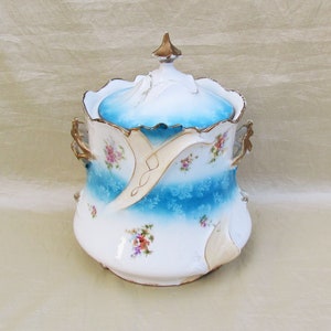 Antique china biscuit jar, cracker jar with floral decoration