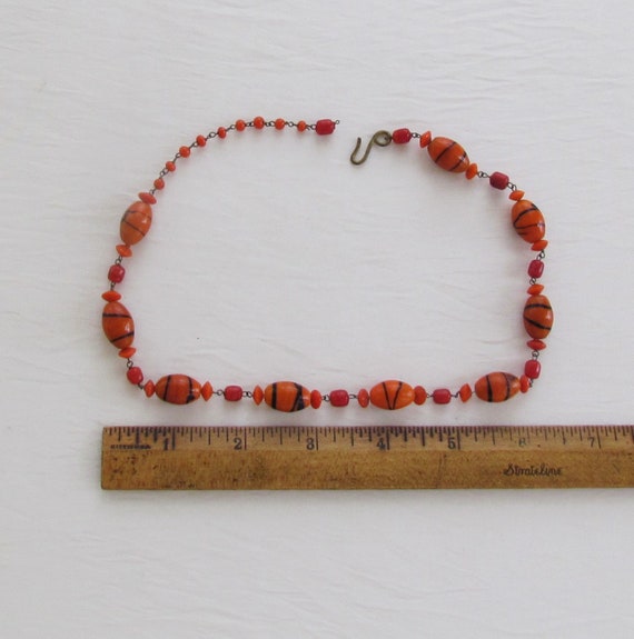 Vintage orange and black glass bead necklace, 193… - image 2