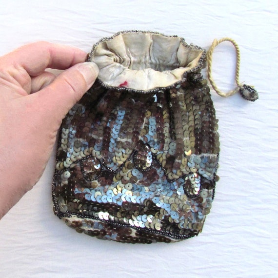 1930's evening bag, drawstring pouch covered with… - image 4