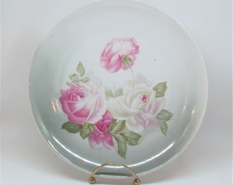 Antique Bavarian china plate with pink roses made by Z S. & Co.