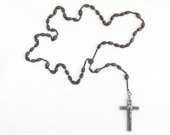 Antique French rosary with wooden beads