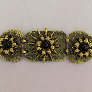 Vintage cummerbund, belt decoration, waistline accent, gold cummerbund with black cabochons, could be used as a buckle