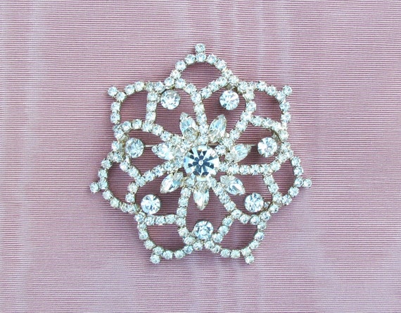 Vintage rhinestone brooch, extra large dome shape… - image 1