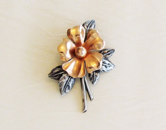 Vintage sterling and gold filled flower pin by Ta… - image 1