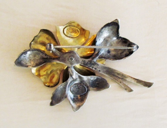 Vintage sterling and gold filled flower pin by Ta… - image 5