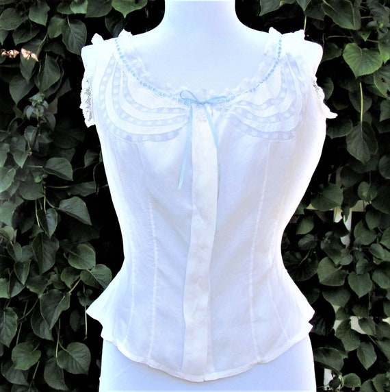 Antique white lawn and lace corset cover, early 1… - image 1